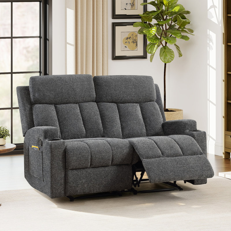 Brost Manual Recliner Loveseat with Cup Holders & Pocket Storage, Dark Gray, 39.37" H x 56.69" W x 36.22" D 