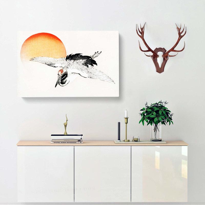 Bird Flying During Sunset by Kono Bairei - Wrapped Canvas Painting, 35cm H x 50cm W x 3cm D