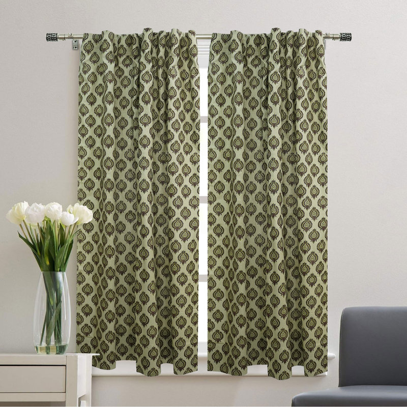 Rideau en lin brun fait à la main à motif bloc Udi Design Artisan, L 54 po x L 102 po