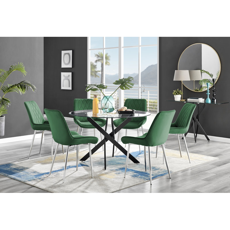 6 - Person Dining Set, Green/Silver