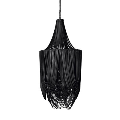 Small Leather Fringe Chandelier w/ Crown