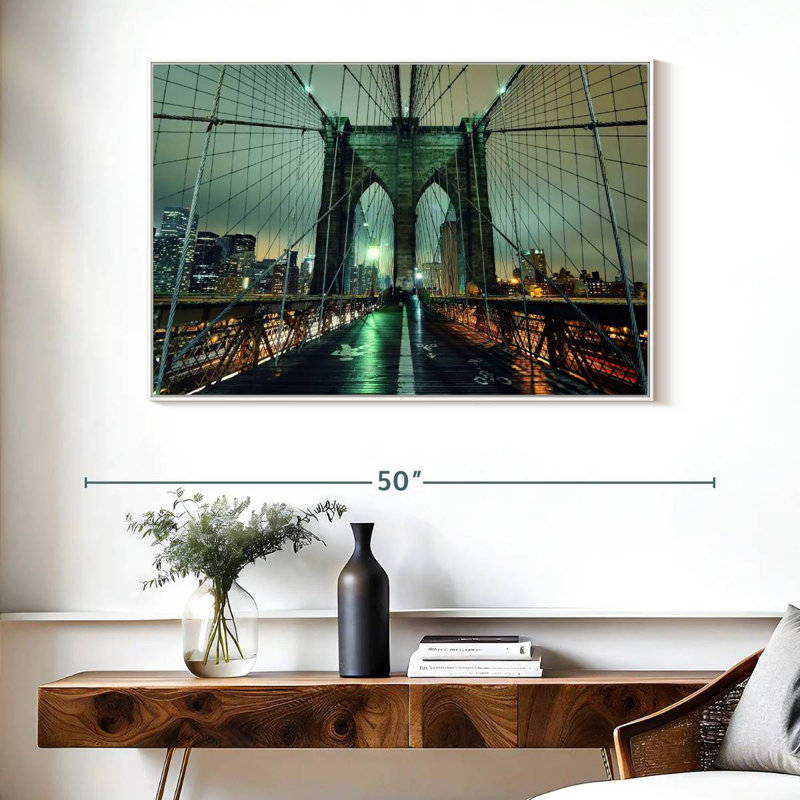 Brooklyn Bridge Nightfall, Cadre flottant blanc, 40 po x 27 po
