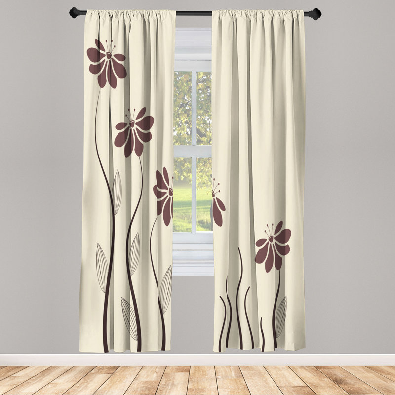 Microfiber Floral Semi-Sheer Rod Pocket Curtain Panels, 28" W x 95" L, Brown/Gray