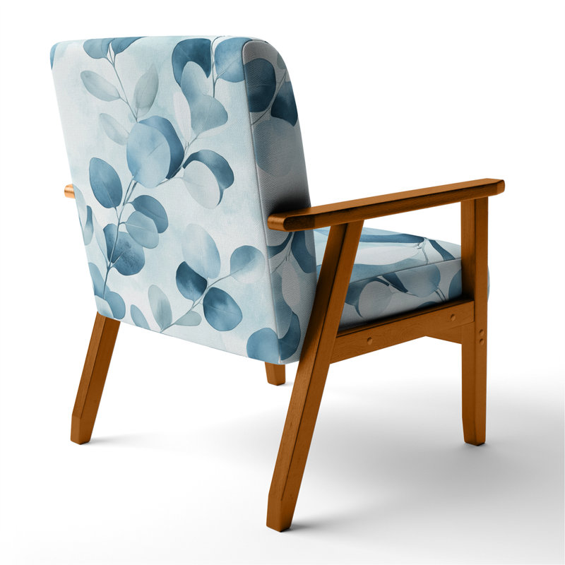 Chaise rembourrée Eucalyptus - Cool Blue Botanical Wash I, Accoudoirs carrés bruns
