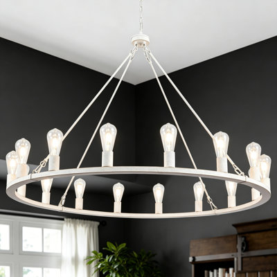 16 - Light 31 inch Dimmable Vintage Wagon Wheel Chandelier for Living Room, Foyer, Entryway