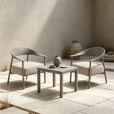 Ensemble de chaises d'appoint d'extérieur 2 pièces Modern avec table basse, structure en PP et en acier gris chaud, sièges rembourrés pour le patio, 2 chaises et 1 table
