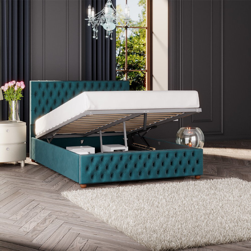 Upholstered Ottoman Bed, Super King (6'), Emerald