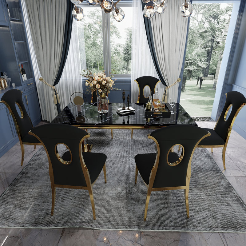 Black And Gold Dining Chairs With Open Back, 6, Black/Gold