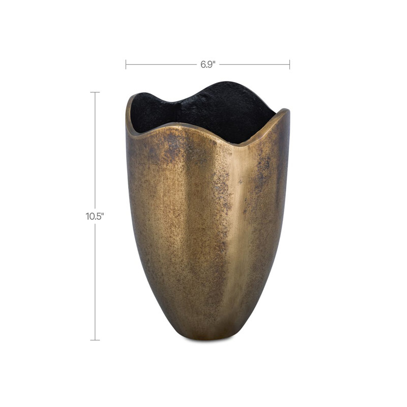 Athena Cast Aluminum Vase Antique Brass, Yellow
