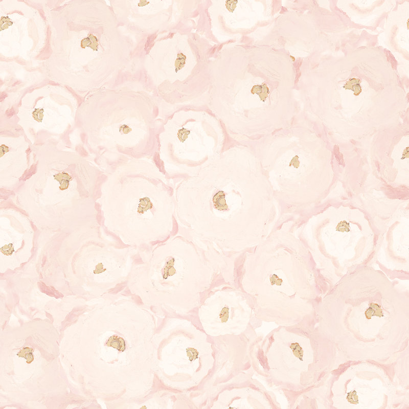 Painterly Deco Roses 33' L x 20.5" W Wallpaper Roll, Pink