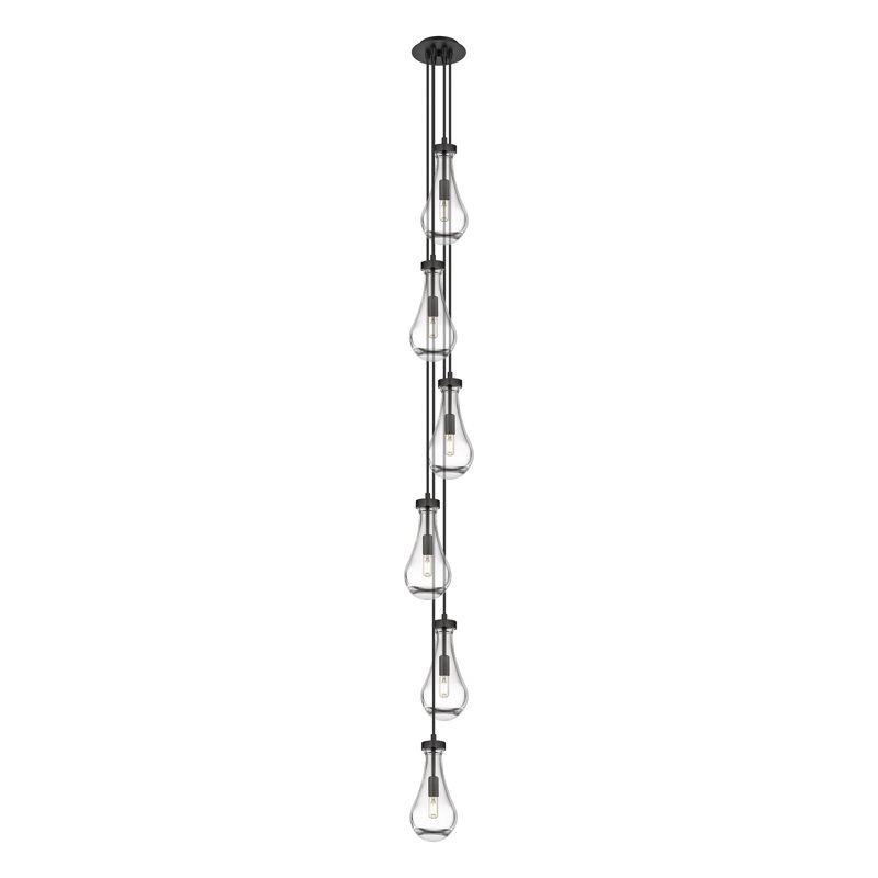 Luminaire suspendu grappe 6 lumières Pont, Transparent, Noir mat
