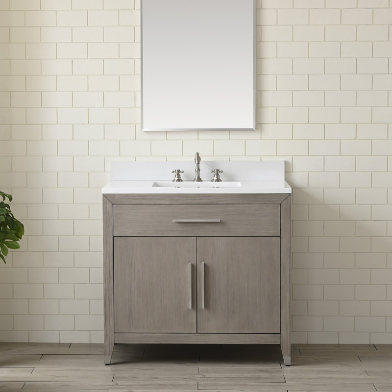 Meuble-lavabo simple 36,25 po avec plateau Maddison, Chêne brossé héritage