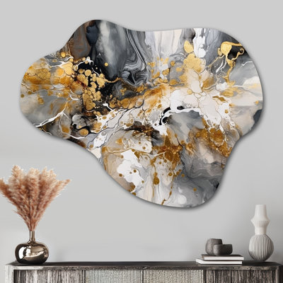 Grey Gold Delicate Abstract Brushstrokes IV - Marble Cloud Metal Wall Art, Grey Asymmetrical Metal Art Print