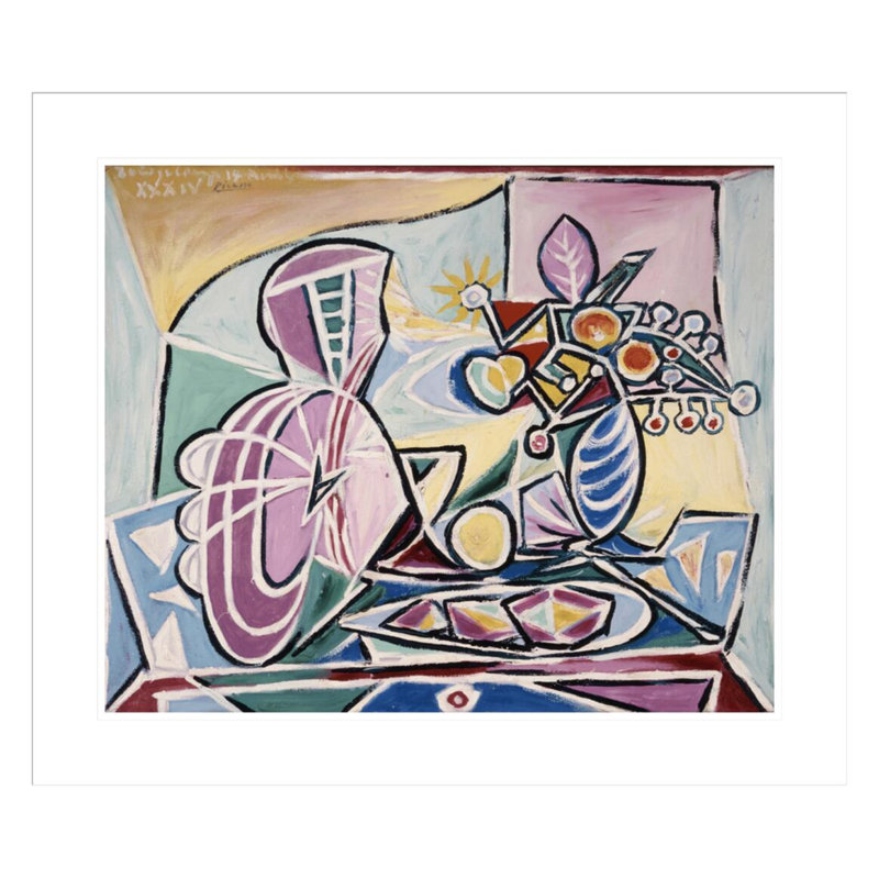 Mandoline et vase de fleurs par Pablo Picasso, impression giclée encadrée, H 23,5 po x l 27,33 po