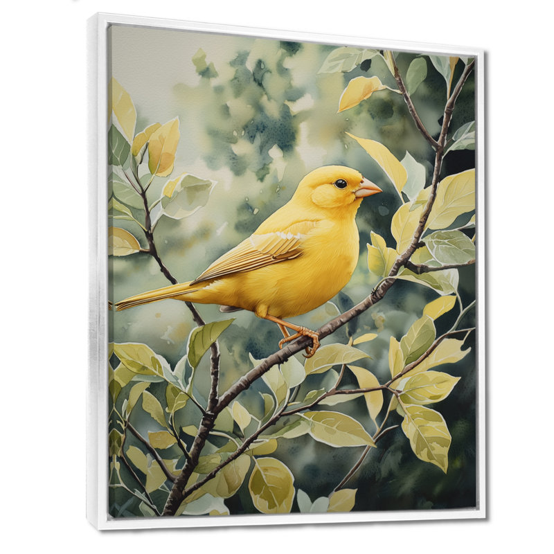 Chardonneret doré au printemps I - impressions sur toile, H 32 po x l 24 po, Reproduction avec cadre flottant, Blanc