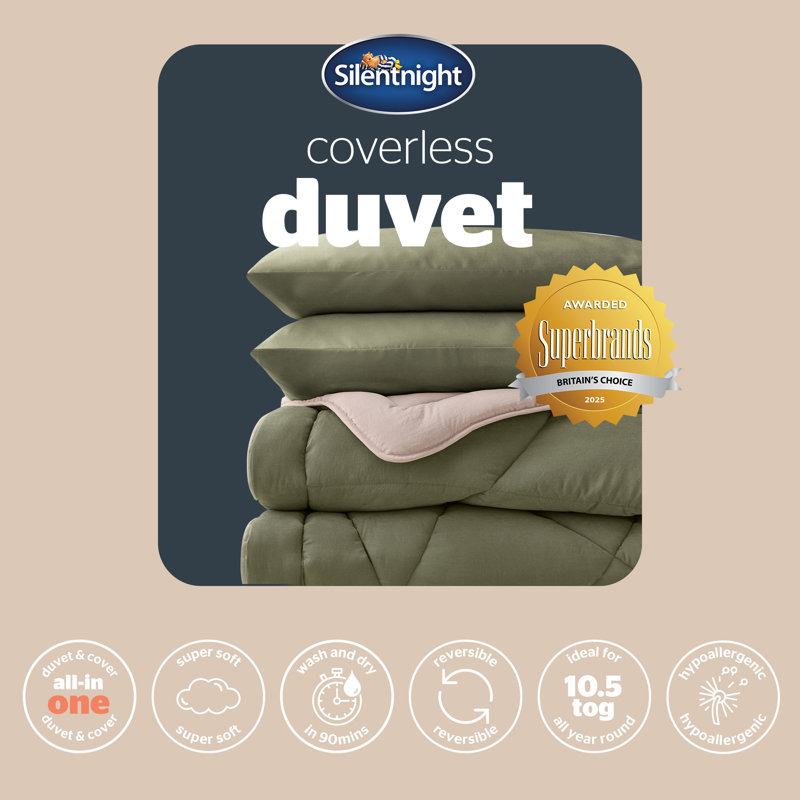 Silentnight Luxury Washed Coverless 10.5 Tog Duvet and Pillowcase, Double Duvet Cover + 2 Standard Pillowcases, 3, Green