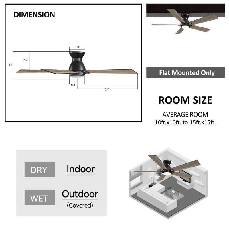 Smart Ceiling Fan With Remote, Light Kit, Works With Google Assistant And Amazon Alexa,Siri Shortcut., 48", Oak