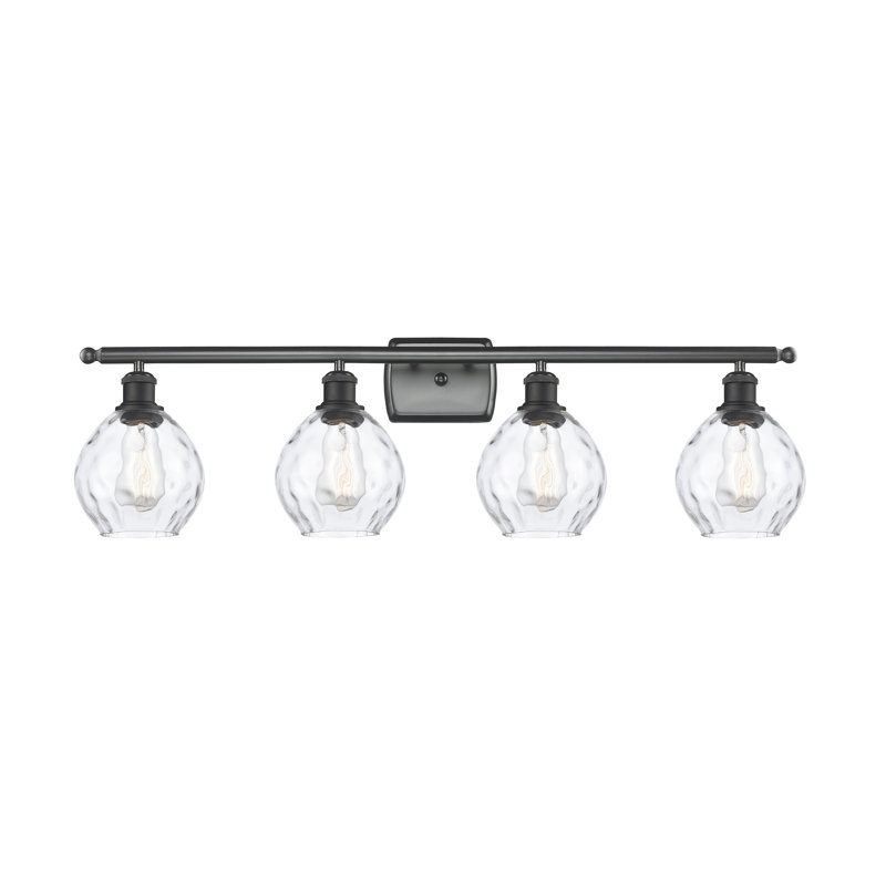 Éclairage pour salle de bain 4 lumières Pomeroy, Transparent, Ampoule DEL 6 watts Vinage, Noir mat
