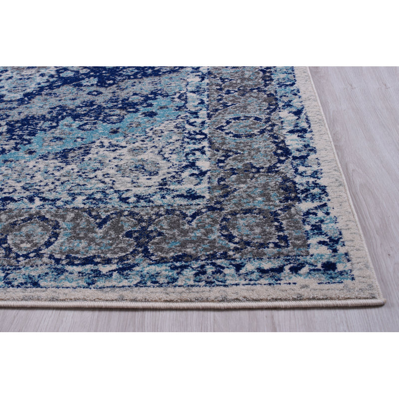 Tapis oriental bleu / gris Henneman, Rectangle 5 pi x 7 pi
