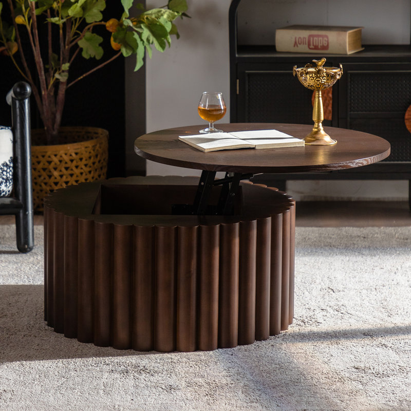 Table basse ronde avec élévateur fabriquée à la main, Noyer
