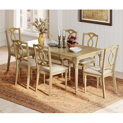 7 Piece Dining Table Set - Includes One Dining Table, Six Wood Dining Chairs, Farmhouse Dining Set, Oak by Alcott Hill