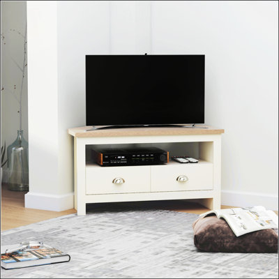 Corner TV Stand Up To 50", Entertainment Center TV Console Table With Drawers And Open Storage Compartment For Living Room, White