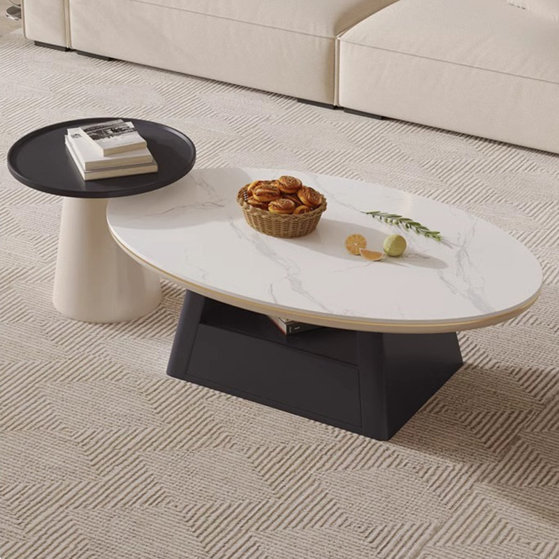 Oval rock panel coffee table living room, 15.20" H x 47.2" L x 23.6" W