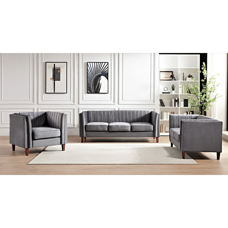 Ensemble de salon configurable en velours 3 pièces Soyer, Velours gris