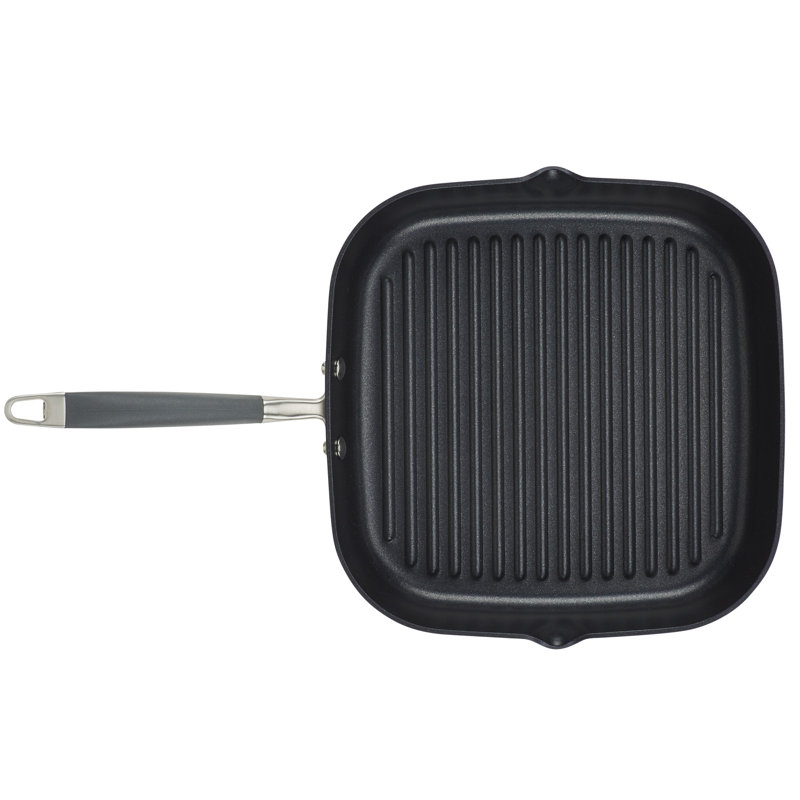 Anolon Advanced Home Hard Anodized Nonstick Deep Square Grill / Griddle Pan With Pour Spouts,11 Inch, Gray