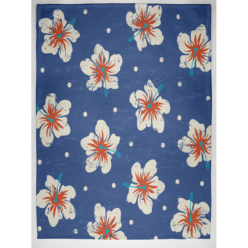 Jeté floral Hibiscus, L 60 po x l 50 po x P 0,5 po, Bleu