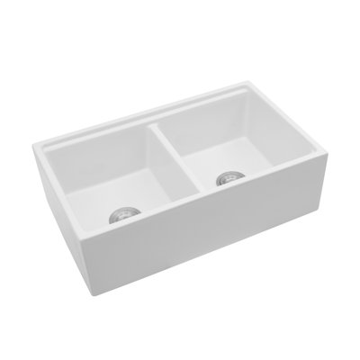 Évier de cuisine en porcelaine blanche 33 po, station de travail à double cuve, évier de ferme profond 10 po | Idée de cadeau