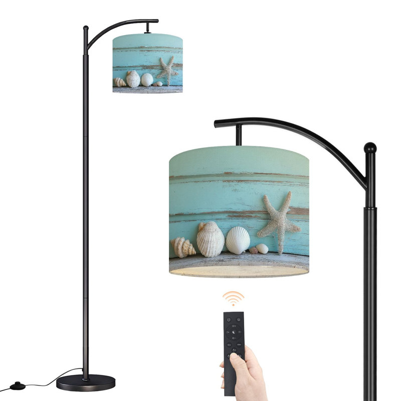 Lampe sur pied à arc avec abat-jour réglable étoile de mer coquille sarcelle plage nature coquillages lampe sur pied filet de pêche 3 températures de couleur à intensité variable grand mât avec interrupteur au pied pour la chambre à coucher