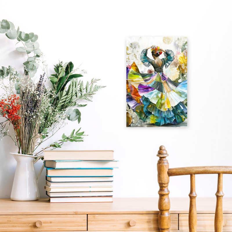 «Vibrant Flamenco Dancer», art floral paysage coloré élégant et traditionnel, H 18 po x l 12 po