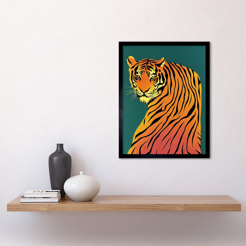 Modern Tiger Portrait On Teal Orange - Single Picture Frame Print