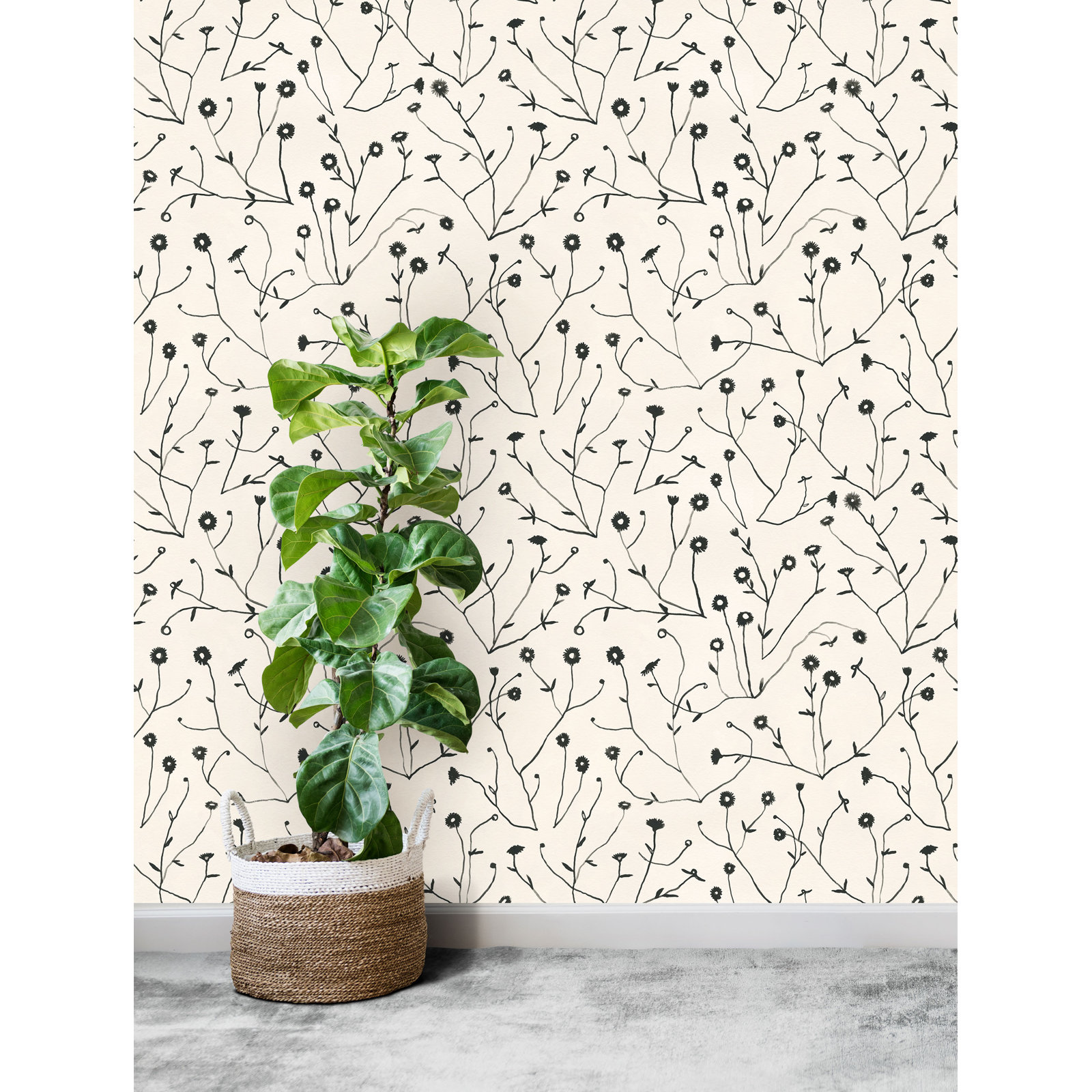 Keyes Floral Wallpaper, Cream/Black