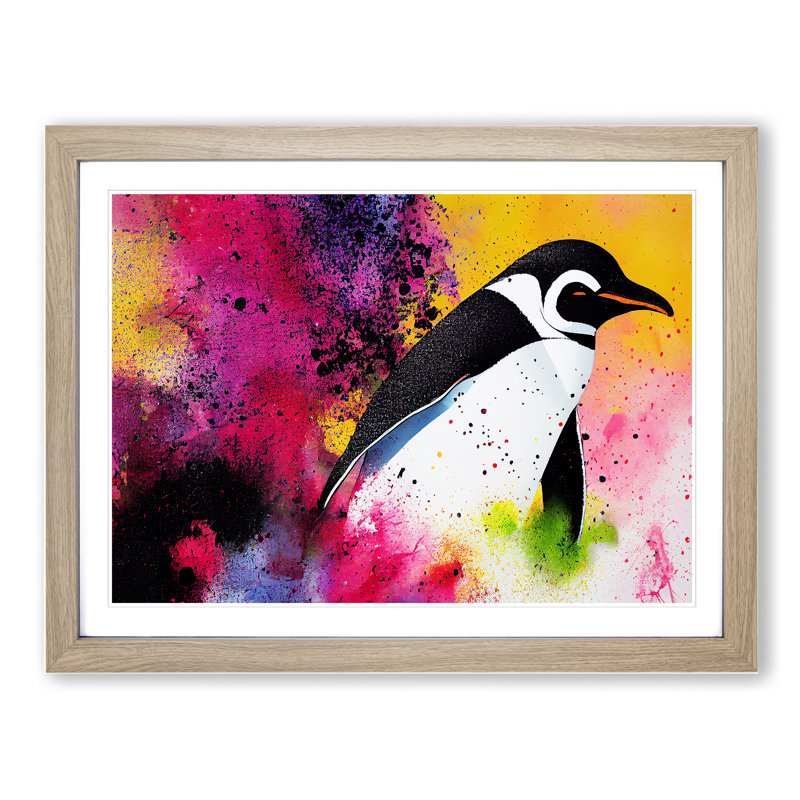 Penguin Splash Vol.1 Abstract - Framed Print, 46cm H x 64cm W x 2cm D, Oak