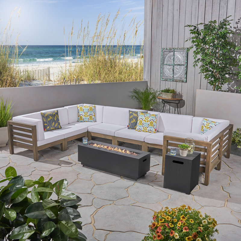 8 - Person Modular Patio Conversation Set with Cushions, Gray Frame / White Cushion