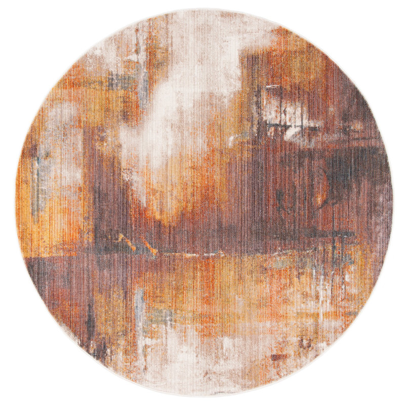 Tapis abstrait rouille / doré, Rond 5 pi