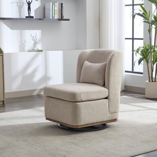 Fauteuil demi-tonneau pivotant à 360 ° de 25,2 po en luxueux tissu chenille - sièges d'appoint modernes pour le salon, la chambre à coucher ou le bureau à domicile (beige
