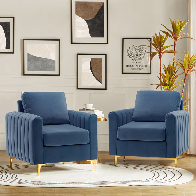 Fauteuil club en velours capitonné Gillette, Bleu ardoise