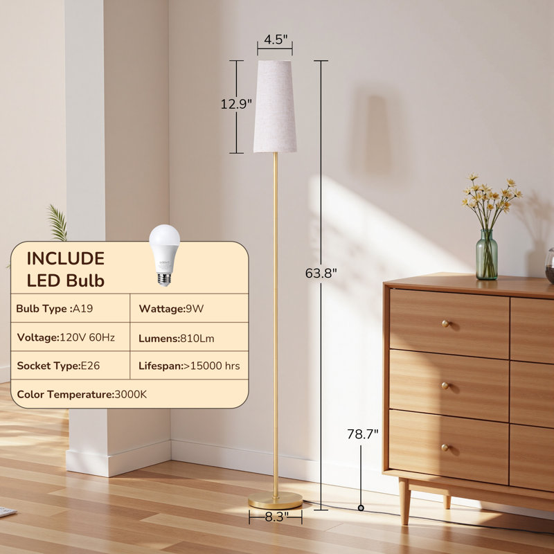 63.8 " Matte Traditional Floor Lamp, Gold