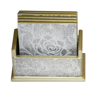Hand Painted Lace Glass Coasters With Wood Backing