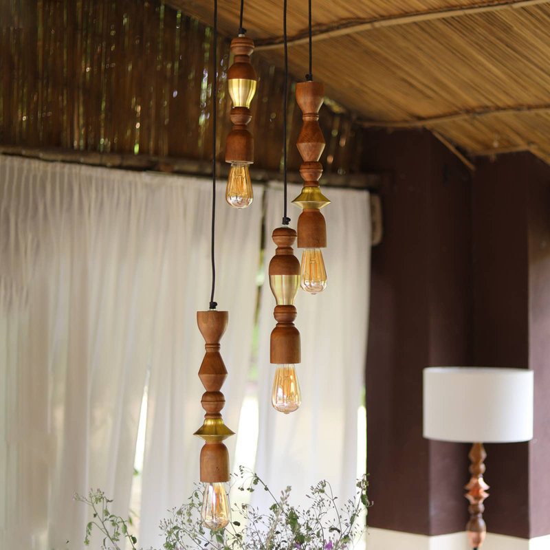 Luminaire suspendu naturel 4 lumières Allysah