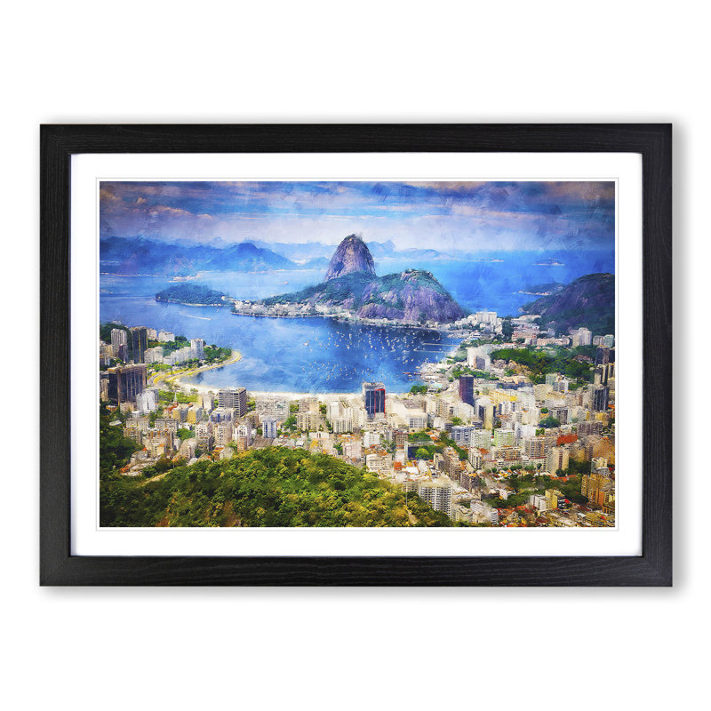 Rio De Janeiro Skyline in Brazil - Picture Frame Painting, 27cm H x 36cm W x 2cm D, Black Framed