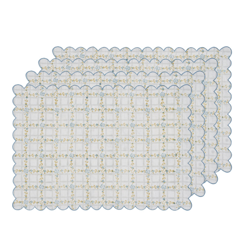 English Rose Table Placemat 14x20 Inch, Blue