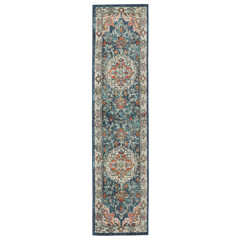 Devonshire Blue Ornamental Medallion Area Rug, Runner 1'11" x 8'