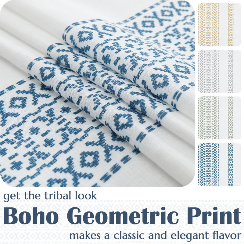 Rideaux en lin à passe-tringle Boho, Bleu très foncé, L 50 po x L 84 po