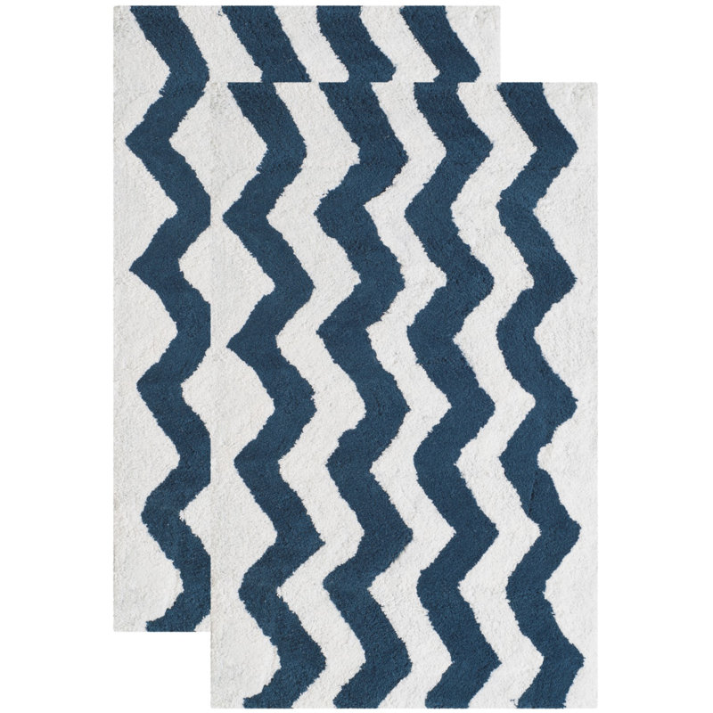 Tapis blé/blanc touffeté à la main Wadley, Bleu nautique / blanc