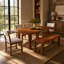 Ensemble de salle à manger 6 pièces avec banc, table extensible en bois d'hévéa avec 2 rallonges amovibles, 4 chaises rembourrées et 1 banc pour la salle à manger de cuisine-940371126-940371127