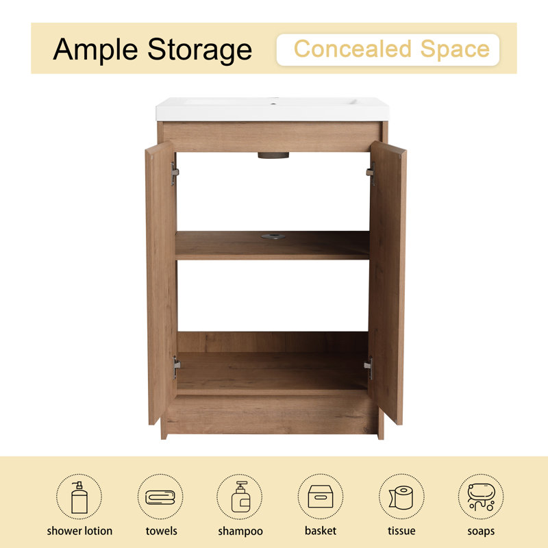 Meuble-lavabo sur pied 36 po avec lavabo en résine Vowar, 3 portes à fermeture douce, 2 tablettes réglables, 36"